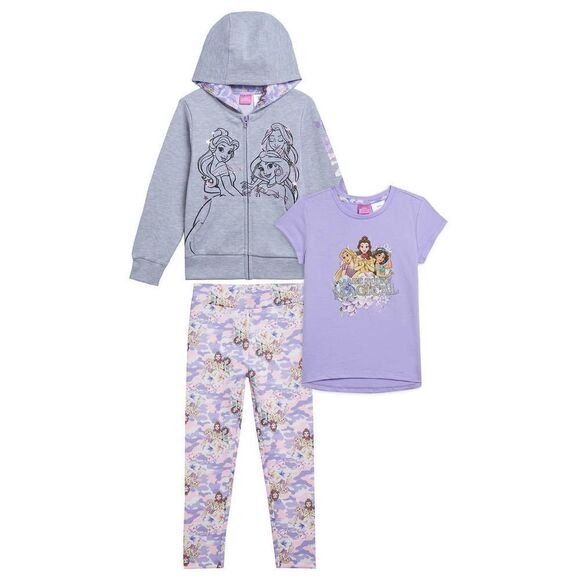 NEW! Disney Princesses Kids 3 piece Set zip Hoodie, Tee and leggings sizes 5 & 6 - Picture 8 of 15